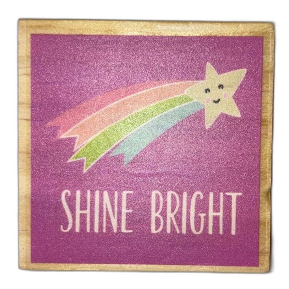 CRAFT SMART “Shine Bright” Rainbow Shooting Star Wood Mounted Rubber Stamp 2.5"